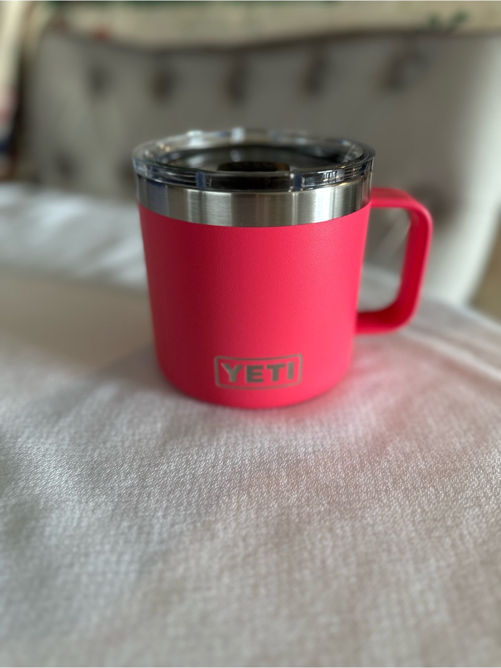 Yeti Rambler 14 oz Bimini Pink Insulated Travel Mug with Handle and Clear Lid - Picture 2 of 5
